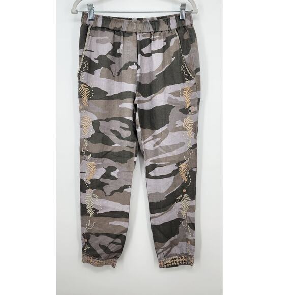 Johnny Was Sidra Camo Print‎ Embroidered Women's Linen Jogger Pants Size XS - Picture 2 of 9